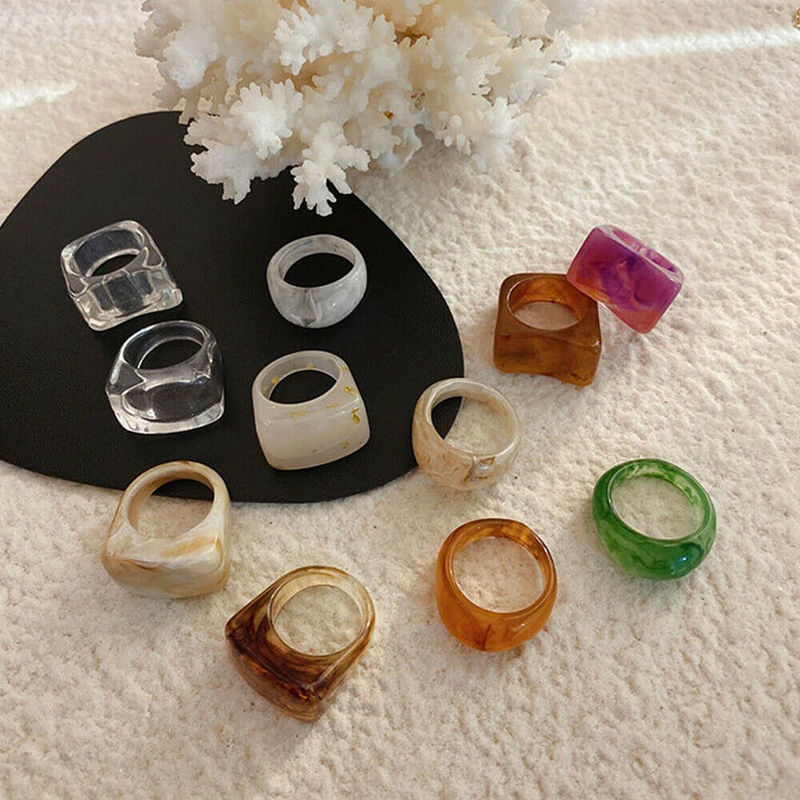 Cincin Jari Bahan Resin Akrilik Gaya Vintage Untuk Wanita