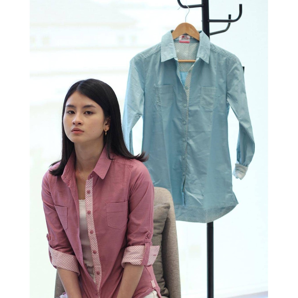 Kemeja Wanita Biru & Pink Merah Muda Missty (Kalmia114)