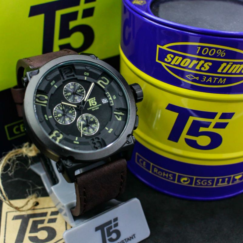 Jam T5 H 3434 original leather chronograph include box bergaransi