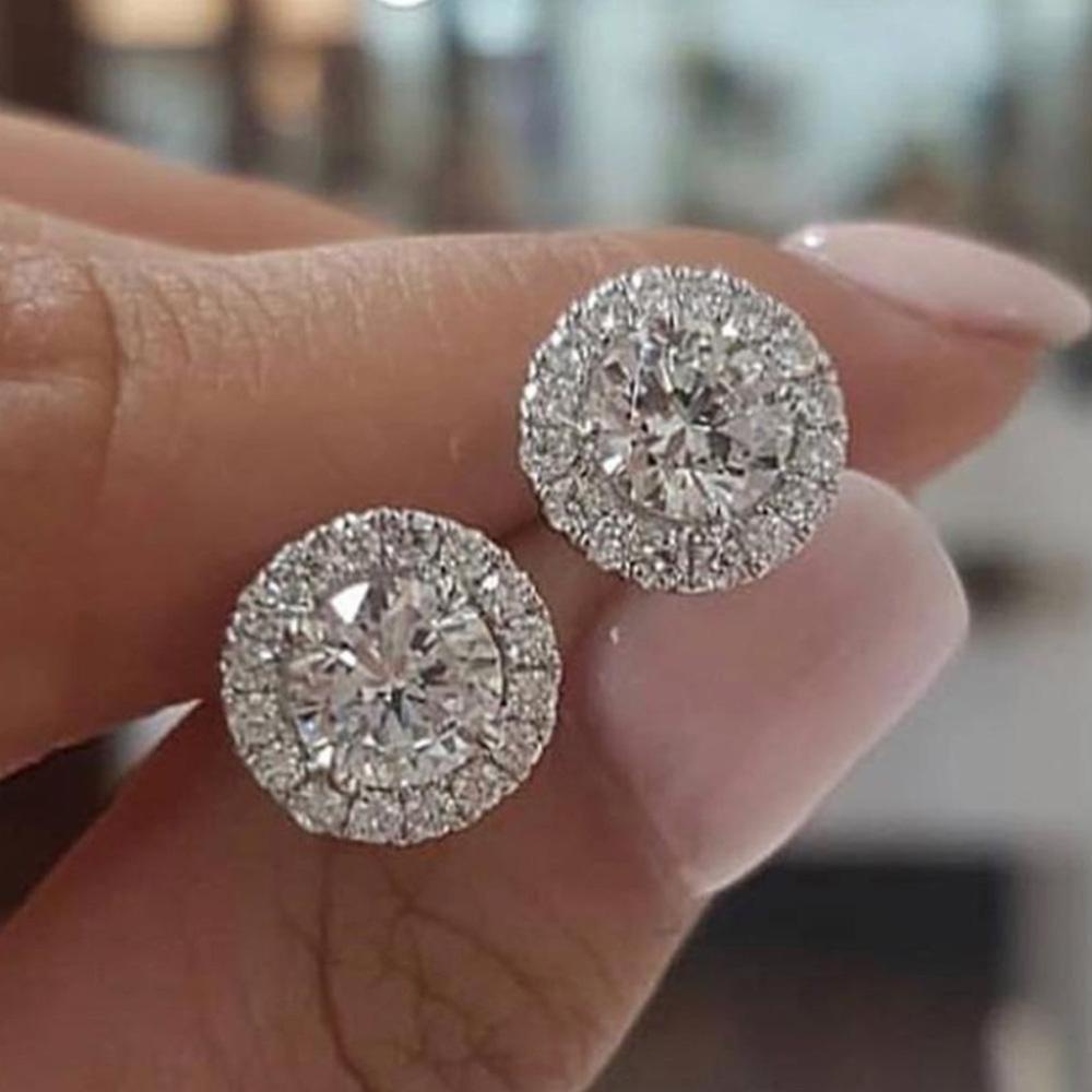 Timekey A2K4 Anting Tusuk Bulat Hias Kristal Zircon Mewah Berkilau Untuk Wanitahadiah