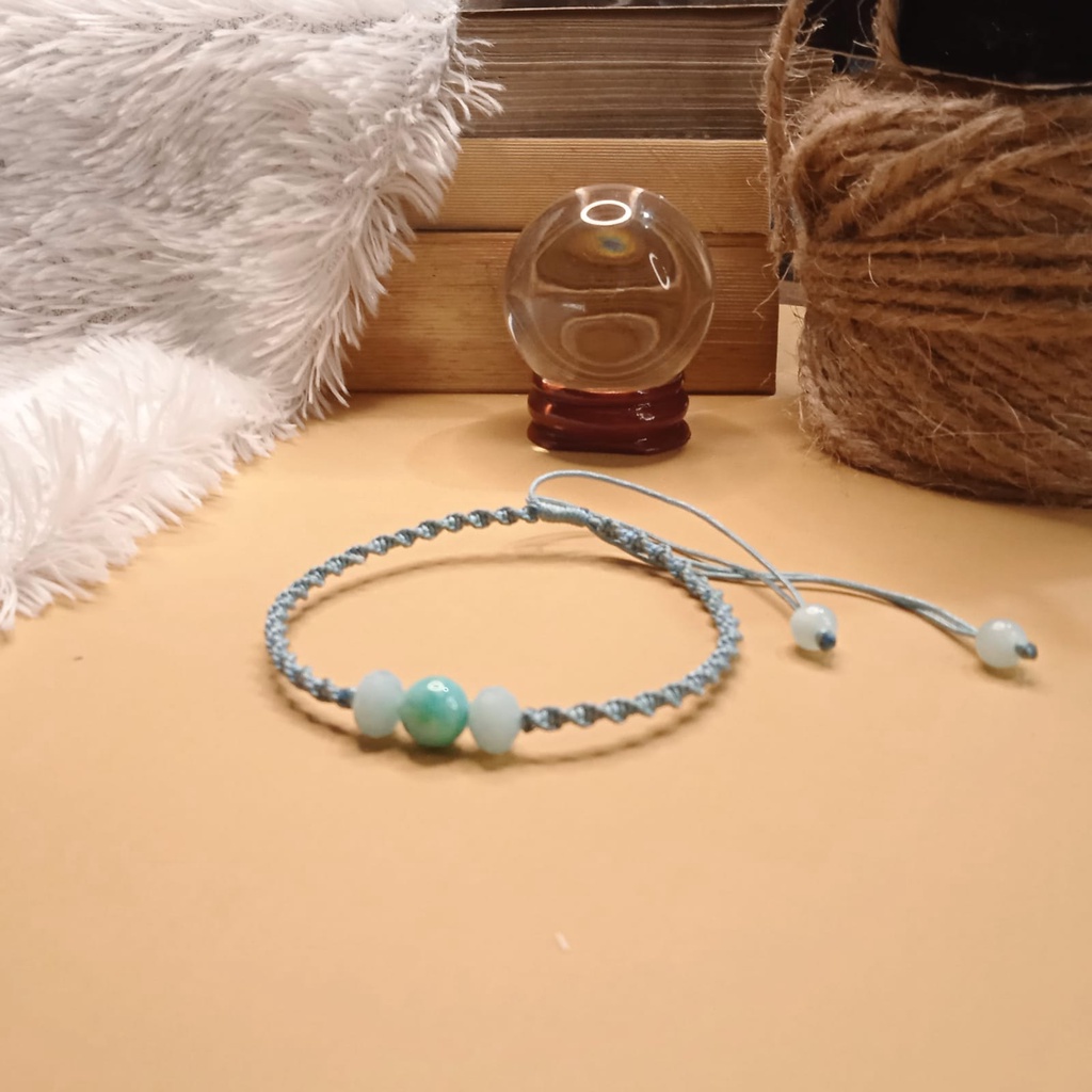 Gelang Anyam Batu Aquamarine