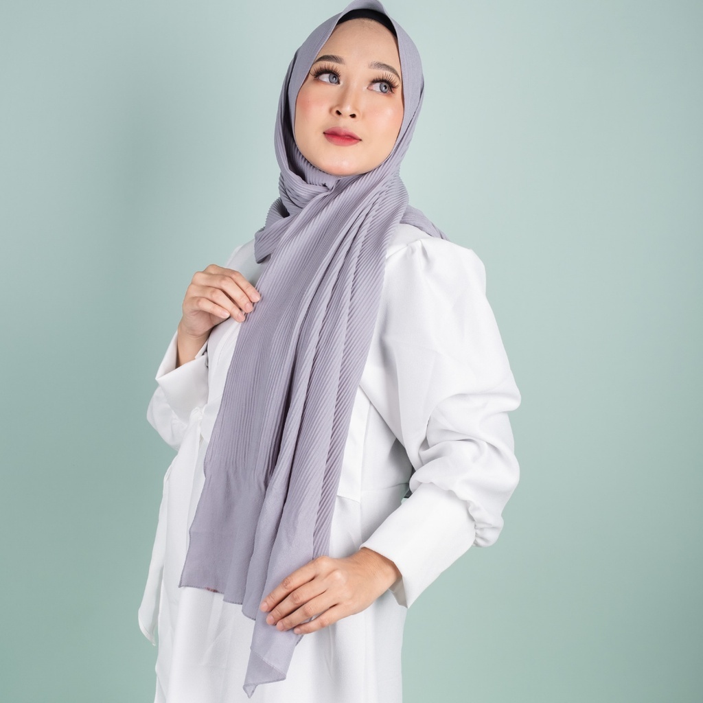 𝗖𝗮𝗿𝗲.𝗶𝗻 Pashmina Plisket Duyung Shawl 180x75 PREMIUM QUALITY (Tidak Full)-Silver