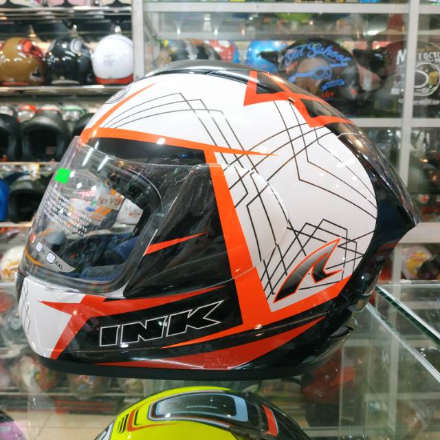 HELM SNI FULL FACE INK CL MAX SERI #3 WHITE/FIRE RED/RED FLUO