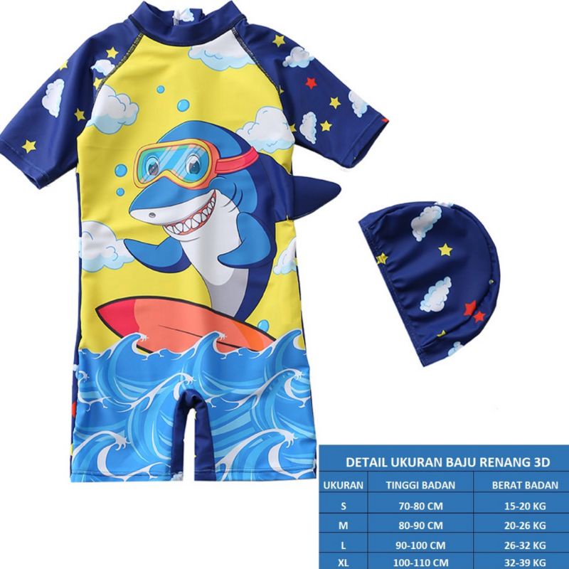 Baju renang anak laki laki Motif dino Baju Renang anak jumpsuit impor Baju Renang swimsuit