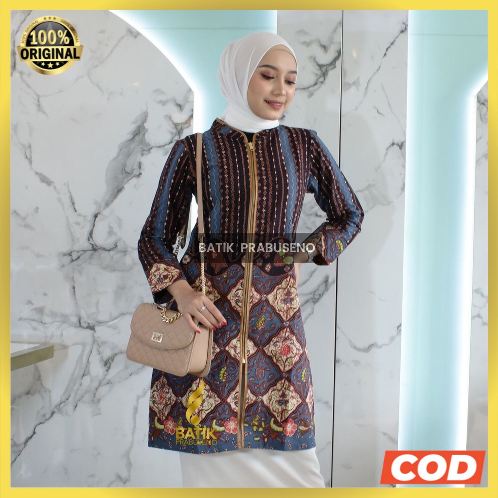 MARYAM Atasan Batik Wanita Elegan Prabuseno Ori Tunik Lengan Panjang Lapis Furing Baju Kerja Kantor 