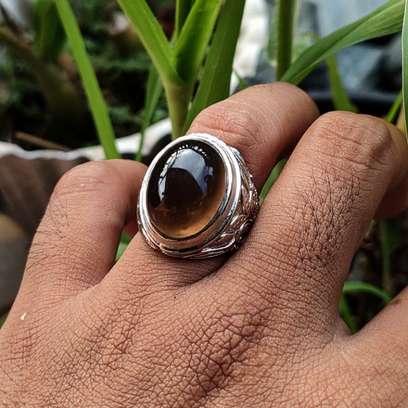 CINCIN BATU AKIK NATURAL SMOKY QUARZT CRYSTAL KECUBUNG TEH SOLAR SOLOK SELATAN KODE 02055