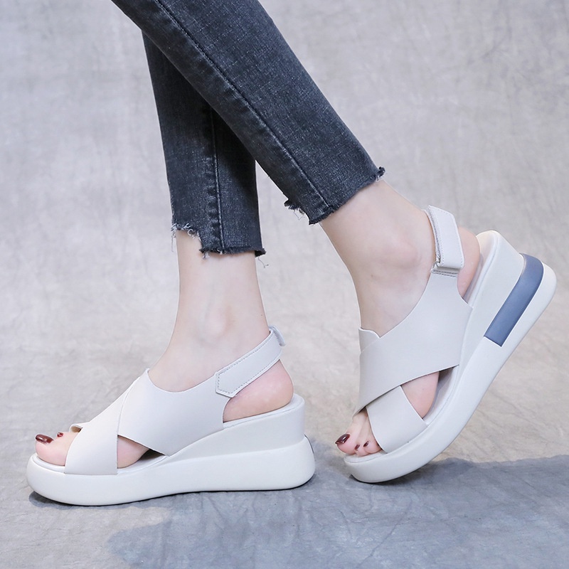 AGI10888 sepatu sandal wanita wedges tinggi model X sendal korea model kali murah terbaru cod jakarta