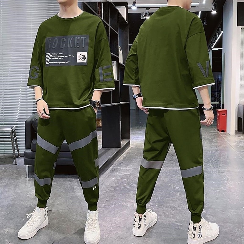 STELAN KAOS OVERSIZE PRIA ROCKET DAN CELANA JOGGER COWOK FASHION SETELAN