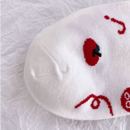 DF KK205 Kaos Kaki Wanita Motif Cherry Merah Kaos Kaki Pendek Socks Fashion Korean
