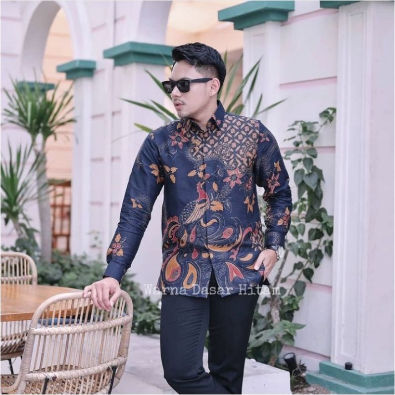 KEMEJA BATIK MERAK PRABU PREMIUM TERBARU BATIK LENGAN PANJANG WARNA HITAM BAHAN HALUS FULL FURING