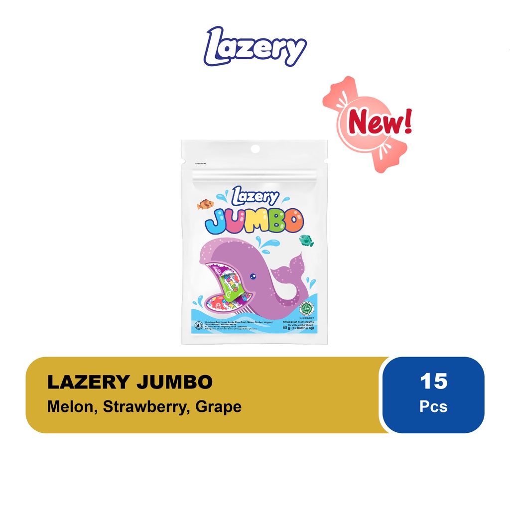 

Permen Lazery Jumbo 60 g - Lazery Jumbo Strawberry Melon Grape Candy