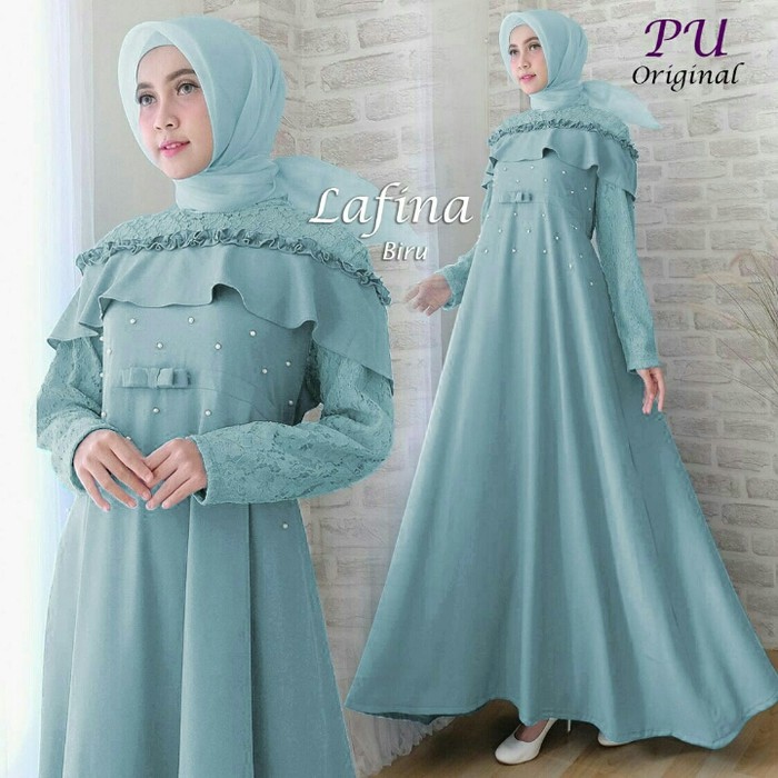 NISSA SABYAN  Gamis Kebaya Pesta Lafina Baloteli - Baju Pesta Gamis Brukat Gliter - Biru Muda