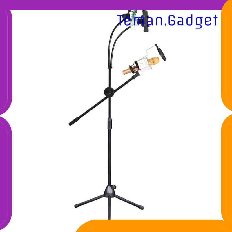 TG-BD086 TaffSTUDIO Microphone Standing Tripod with 2 x Smartphone Holder NB-03