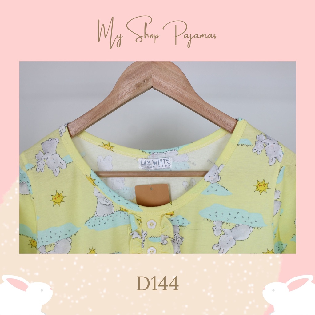 PIYAMA BABYDOLL WANITA TANGAN LENGAN PENDEK CELANA 3/4 LILY WHITE BAJUTIDUR DEWASA SLEEPWEAR PAJAMAS SPECIAL EDITION HPLW-D144 Kuning