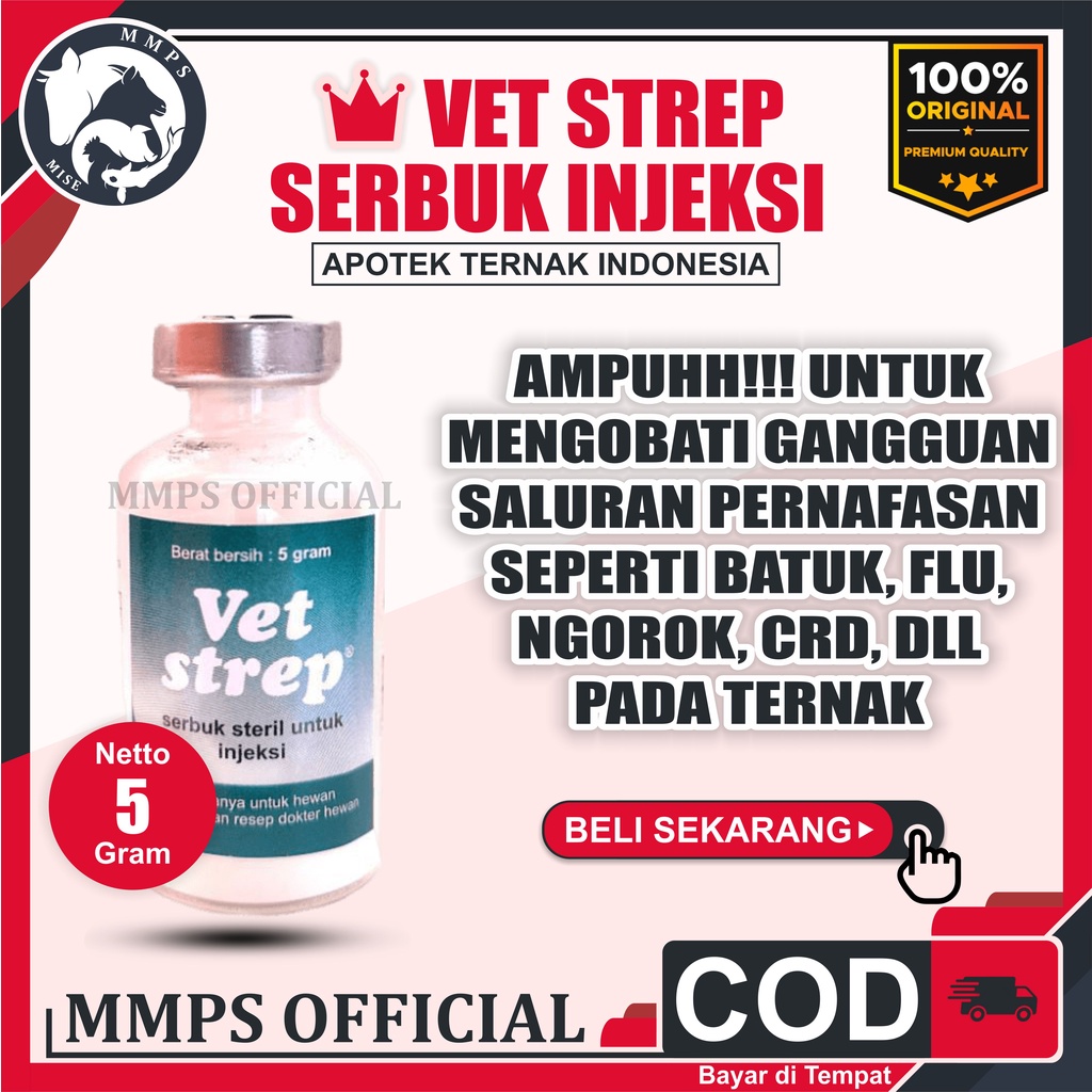 VET STREP 5 gr VET STREP - Obat Sakit Pernafasan Hewan Ngorok Batuk Flu - VET STREP 5 gram / CRD PER
