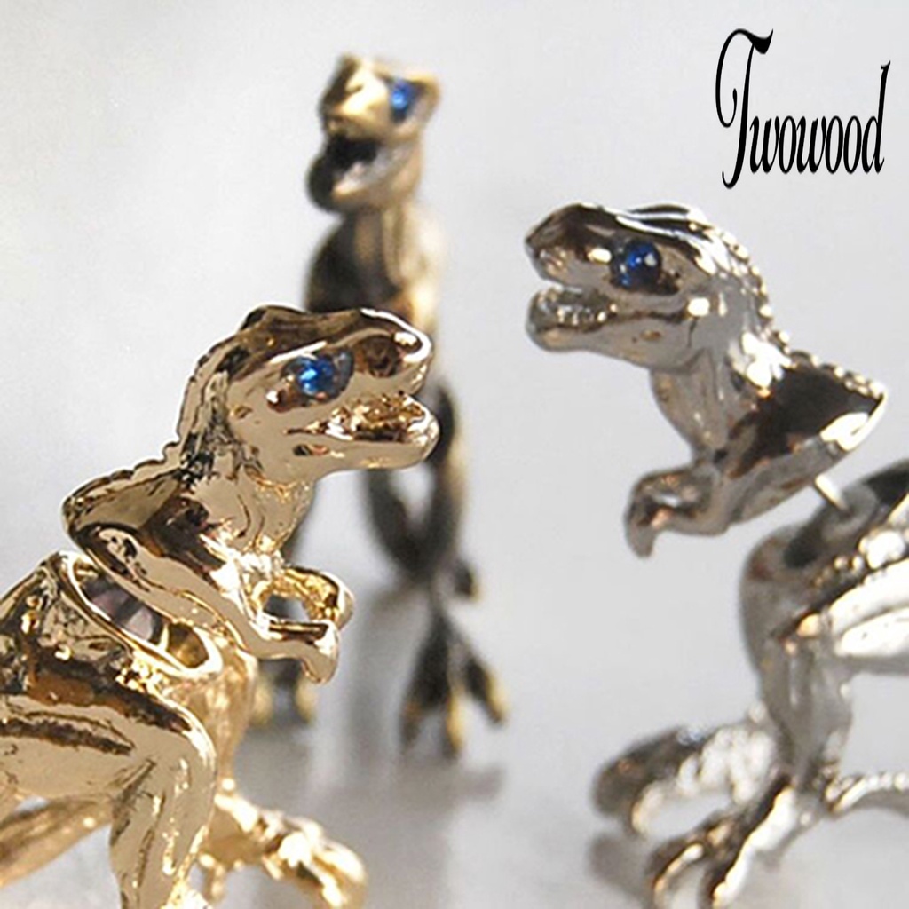 Anting Stud Bentuk Hewan Dinosaurus 3D Bahan Alloy Gaya Punk Untuk Pesta