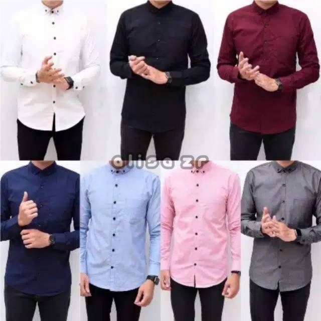 Kemeja formal lengan panjang polos hitam navy maroon putih