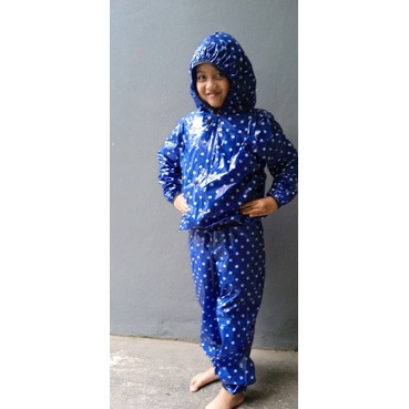 Jas hujan anak polkadot biru