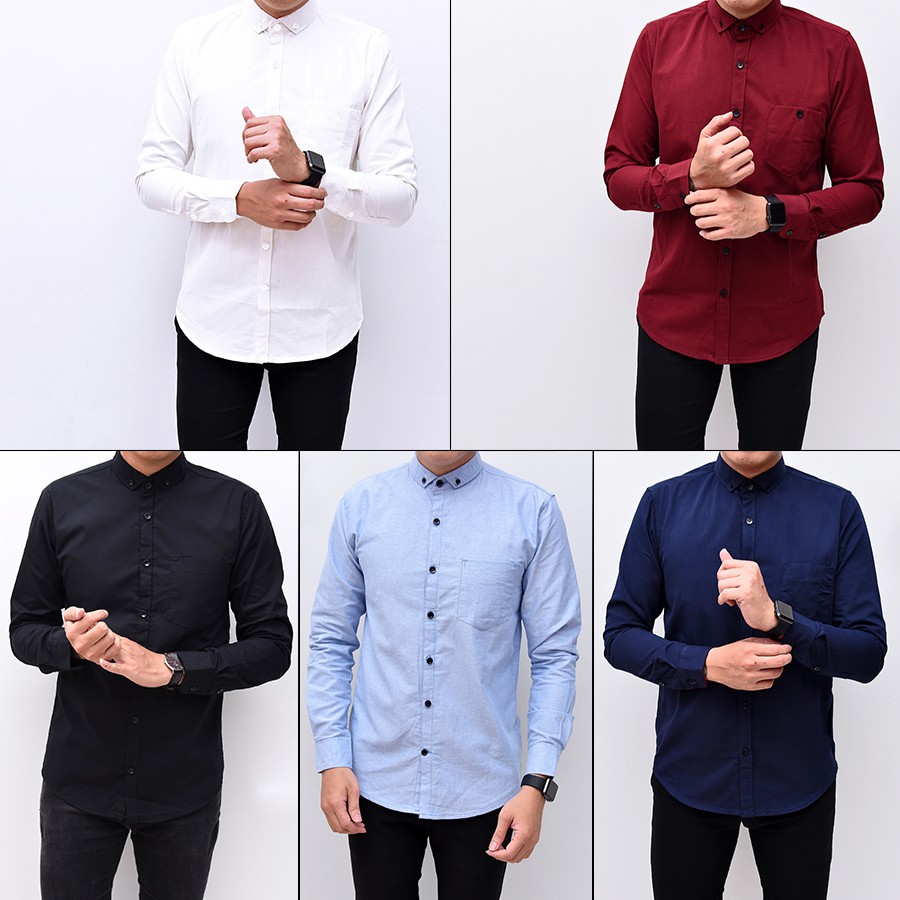 Kemeja polos Pria lengan panjang hitam navy biru dongker Kemeja polos Pria lengan panjang hitam navy biru dongker