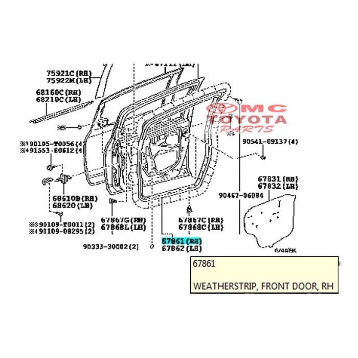 Karet Pintu Depan Kanan Yaris 67861-0D080