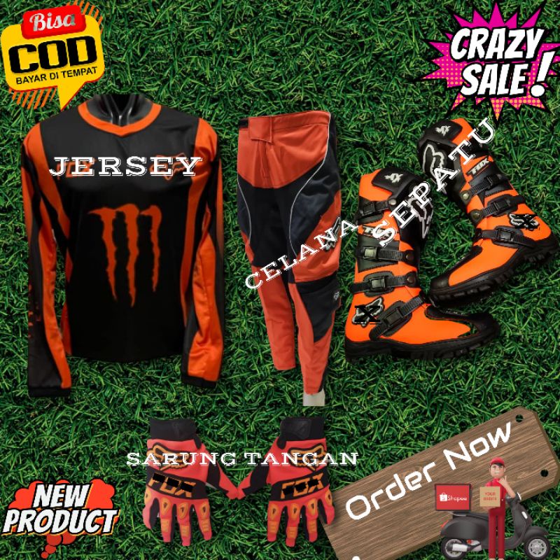 SETELAN BAJU TRAIL CROSS SET DEWASA BAJU CELANA SEPATU GLOVE TERBARU
