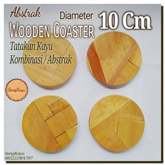 Unique Wooden Coaster Abstract style 10 Cm Tatakan kayu unik kopi teh