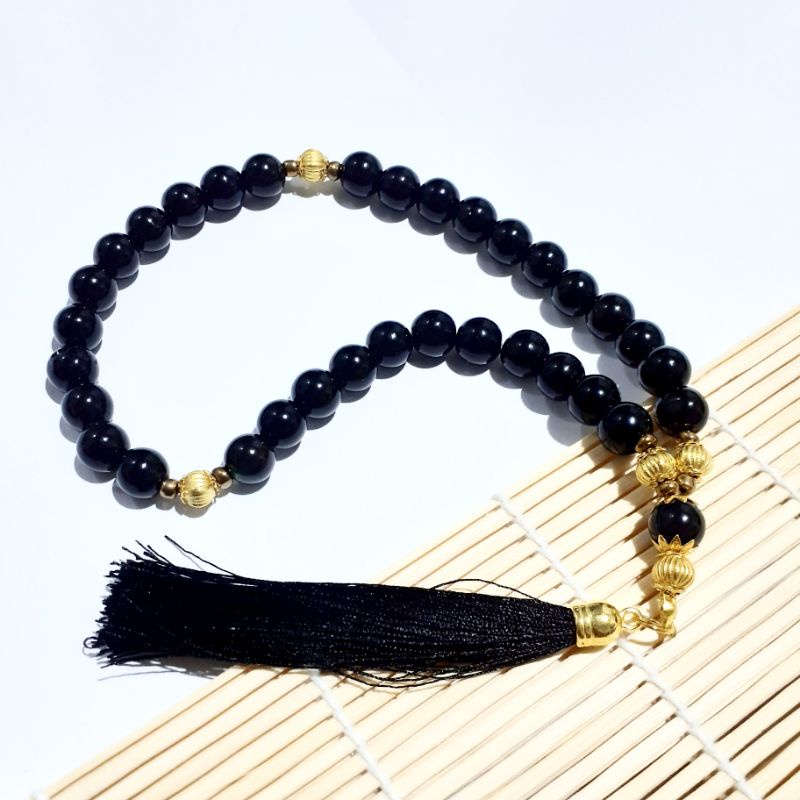Tasbih Batu Black Onix 33 Butir 10mm Super Mewah