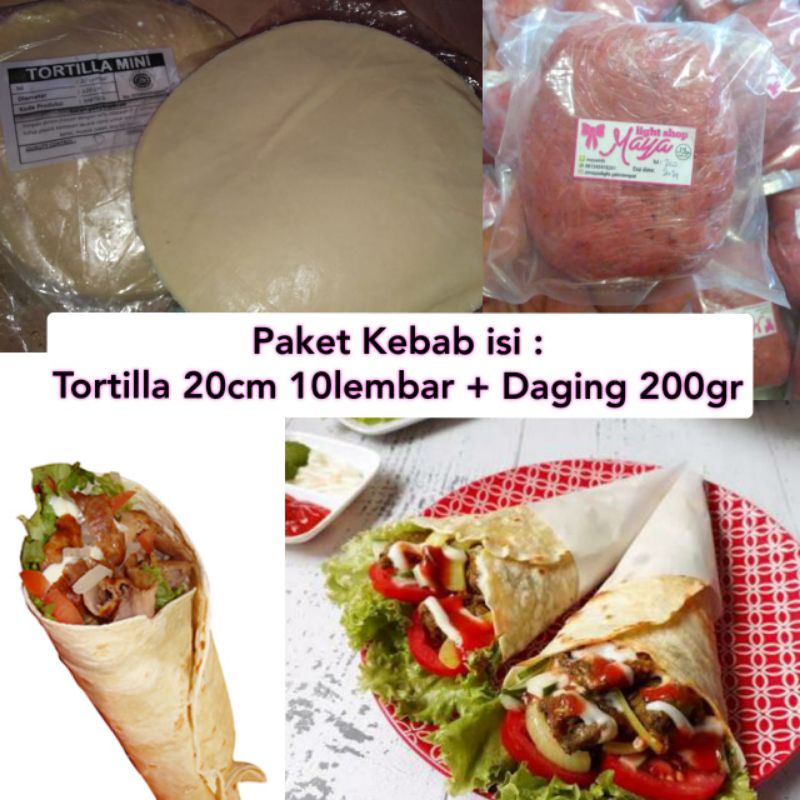 Paket Tortilla 10s + daging kebab 200gr halal bahan kebab kulit libanes murah