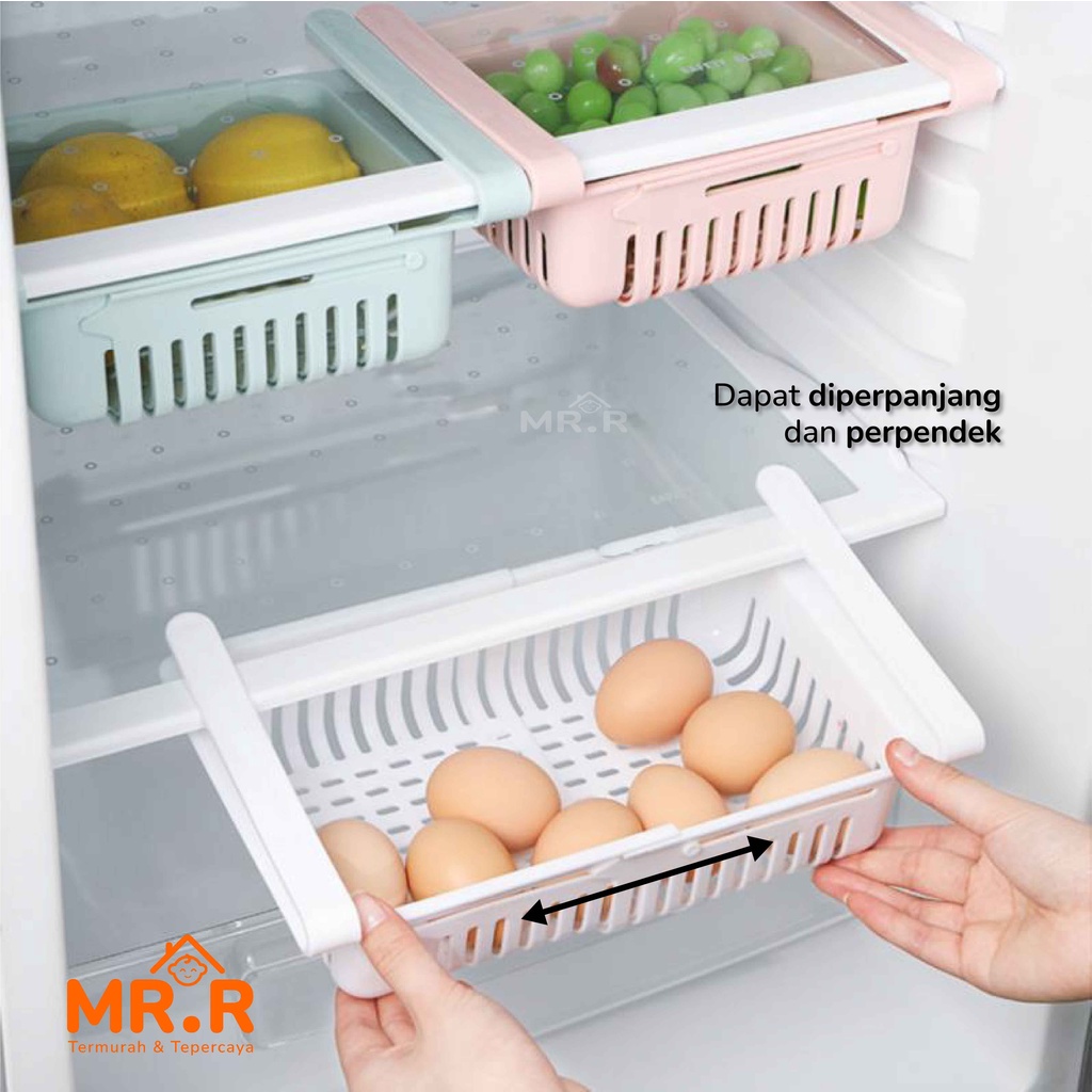 Rak Penyimpanan Keranjang Kulkas Sekat Partisi Tempat Serbaguna Fridge Pull Out Storage