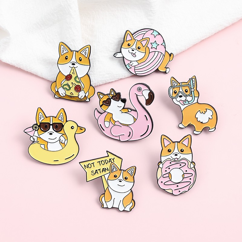 Bros Pin Enamel Bentuk Pantat Anjing Corgiflamingo Kartun Lucu Untuk Aksesoris Fashion