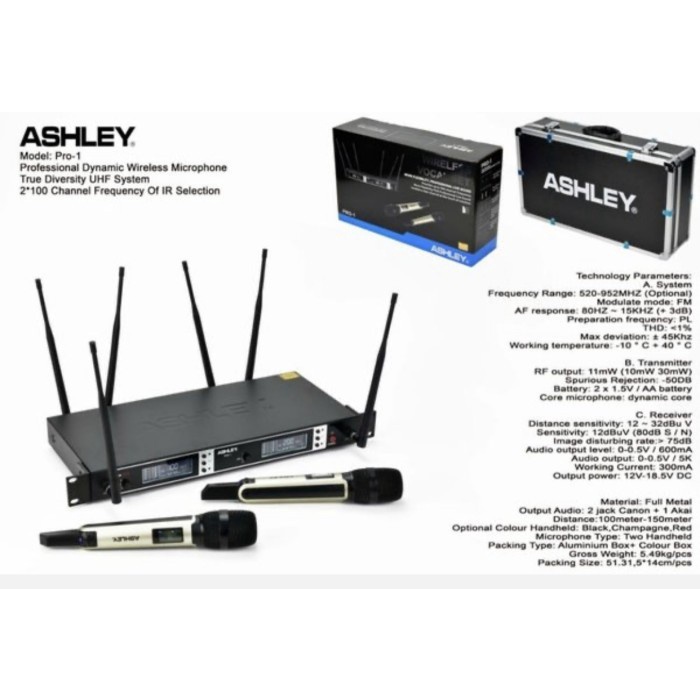 Mic Wireless Ashley PRO 1 Original Handheld PP 6antena Terbaik