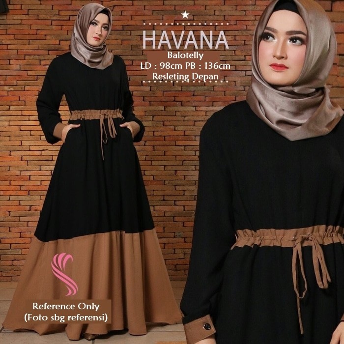 Dress polos gamis wanita muslimah Havana Dress Hitam