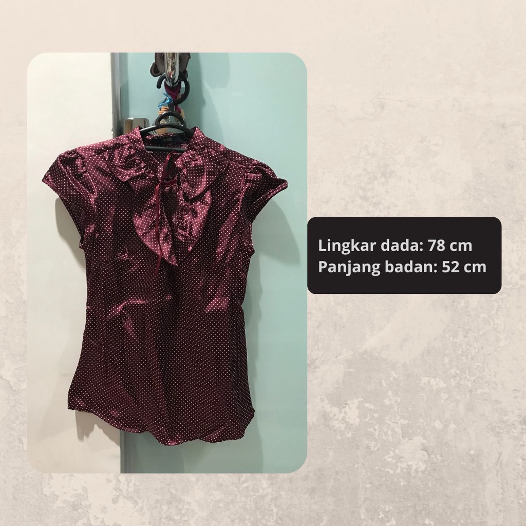 Atasan blus wanita FAME maroon polkadot putih lengan pendek preloved