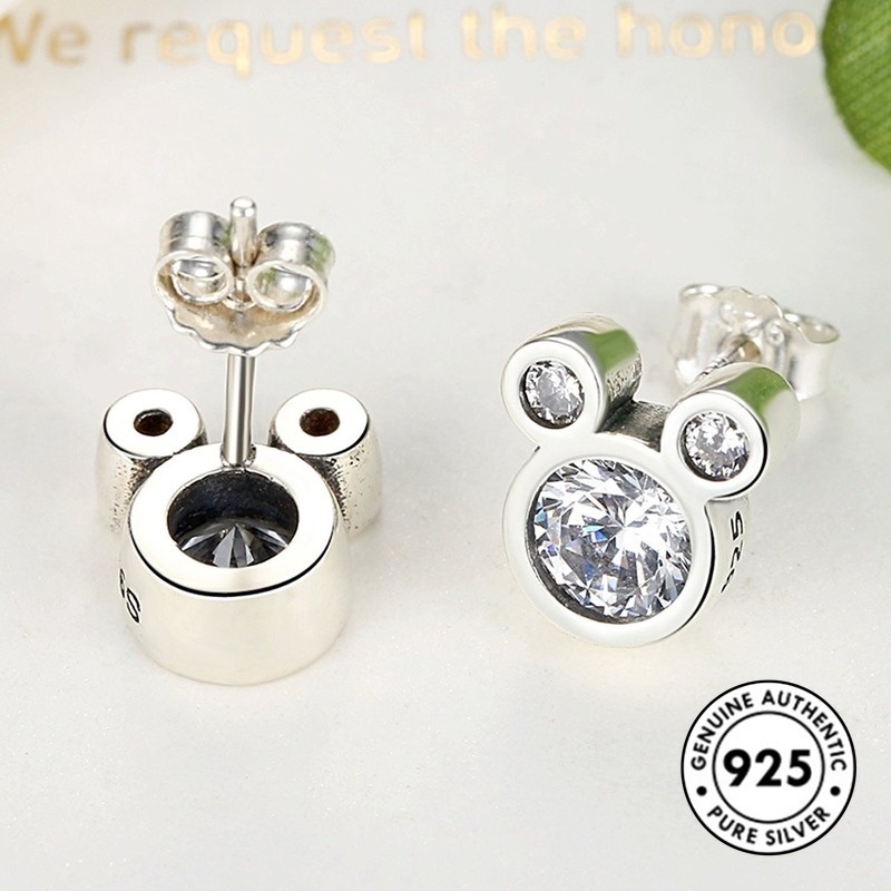 Anting Tusuk Motif Mickey Mouse Lucu Bahan Sterling Silver 925 Untuk Wanita