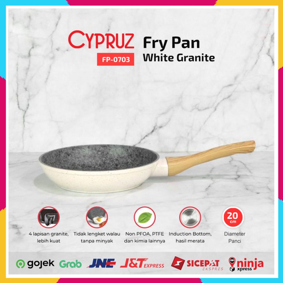 Fry Pan 20 cm Cypruz FP-0703 White Granite Series Wajan Induksi FP0703