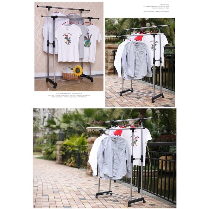 Stand Hanger Double Multifungsi Gantungan Baju Stainless Serbaguna