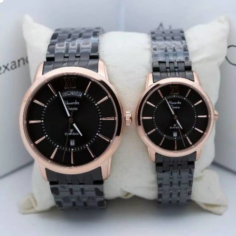 Alexandre Christie AC 8557 Couple Rose Gold Black Original