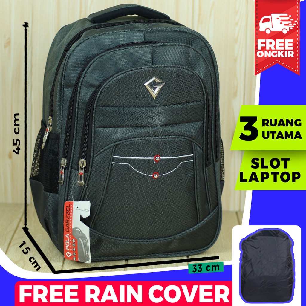 Back Pack Garzzel Mata Tengah Abu Tas Ransel Laptop Free Rain Cover Multi Fungsi Keren High Quality