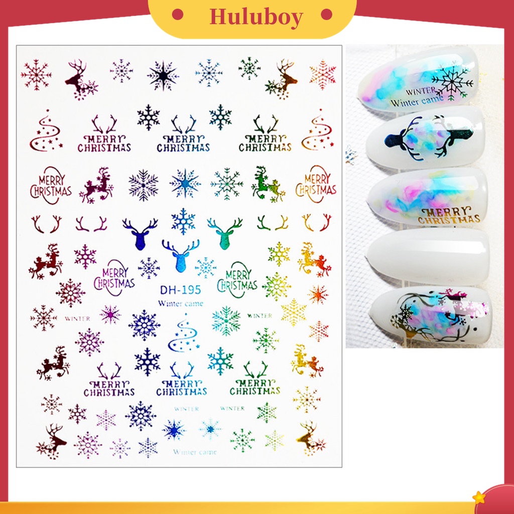 Huluboy Huluboy♡ Stiker Kuku 3D Motif Snowflake Natal Untuk Dekorasi Nail Art