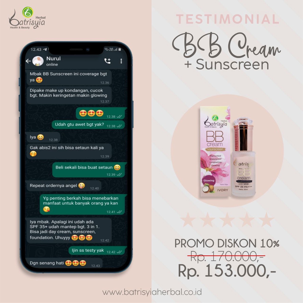 BB cream Suncreen Batrisyia Herbal SPF 35 PA++ Pencerah  wajah Glowing Sunblock tabir sunya