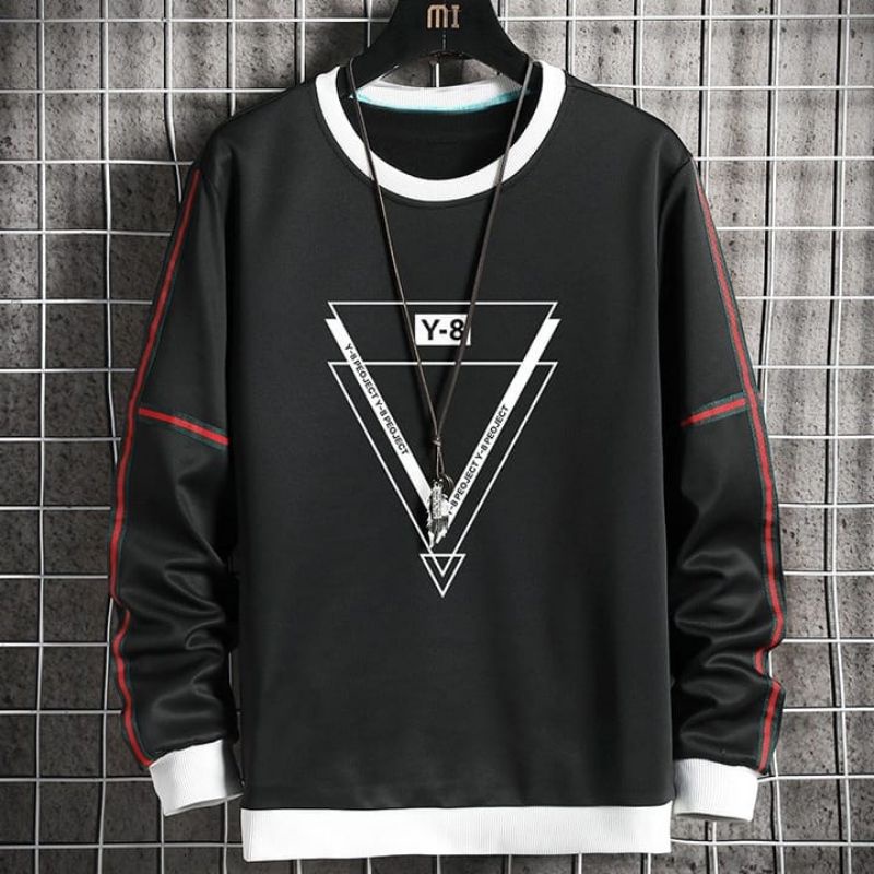 Sweater crewneck pria PEOJECT STRIP termurah/sweater basic kekinian bahan fleece tebal