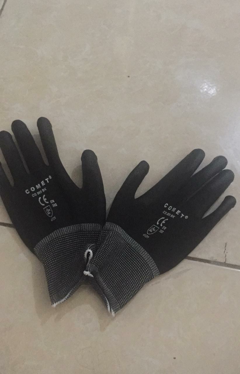Sarung Tangan Karet Palm Fit Glove Comet Cg805 Pu Mekanik Industri Hitam Nylon Polyurethane Safety