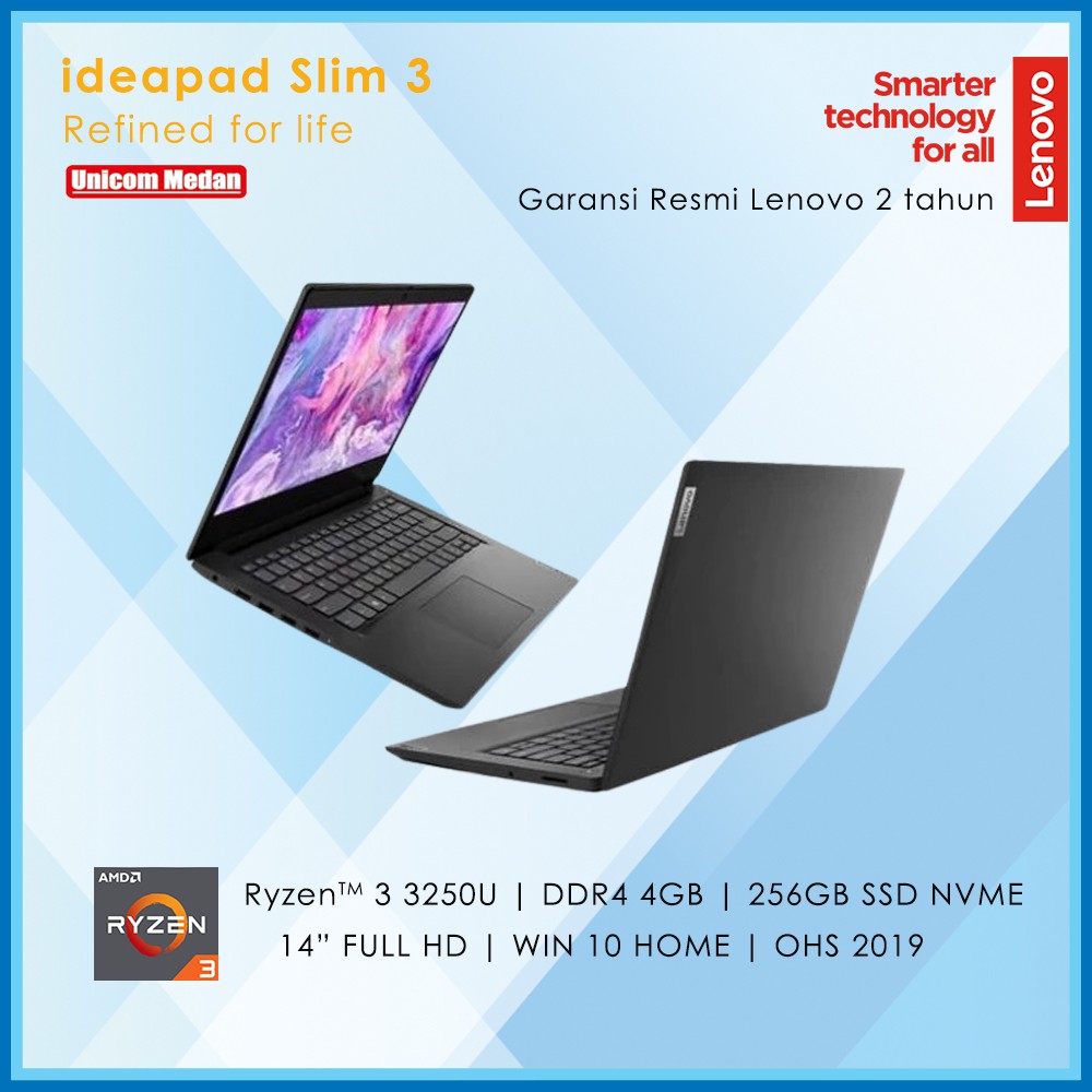 Lenovo ideapad Slim 3 AMD Ryzen 3 3250U | DDR4 4GB | 256 SSD NVME