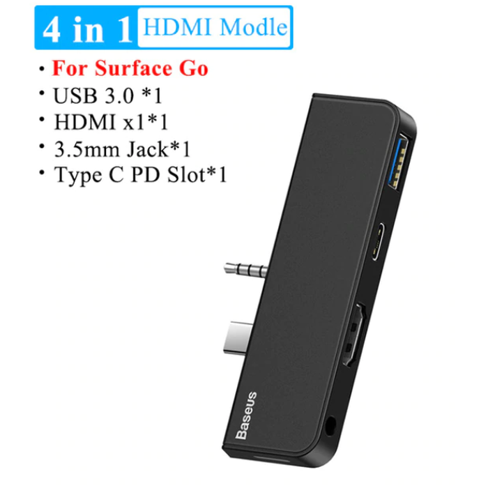 GROSIR TERMURAH Baseus USB Hub Surface GO to USB 3.0 USB C PD HDMI 4K 3.5mm Jack Audio Ready Stock