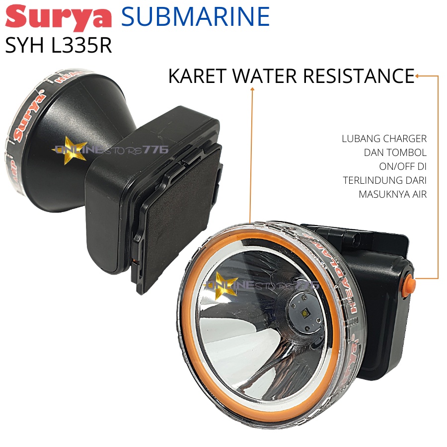 SENTER KEPALA / SENTER KEPALA SURYA / SYH L335R / LAMPU SENTER KEPALA / HEADLAMP / SURYA / SYH L335 / SENTER KEPALA TAHAN AIR / SENTER KEPALA RECHARGEABLE 33WATT - 33W /  CAHAYA PUTIH