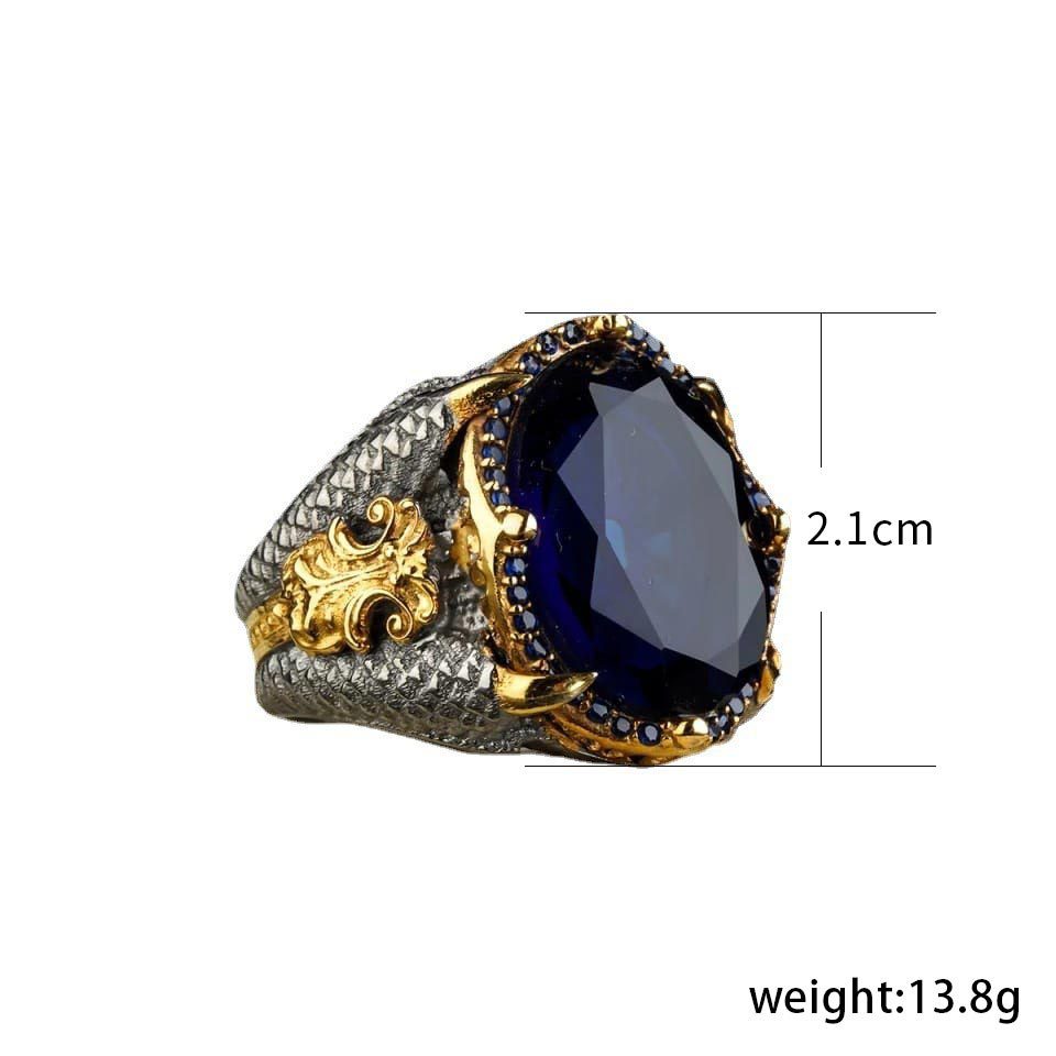 Cincin Model Terbuka Desain Cakar Naga Aksen Batu Permata Oval Biru Satu Ukuran Gaya Vintage Untuk Pria