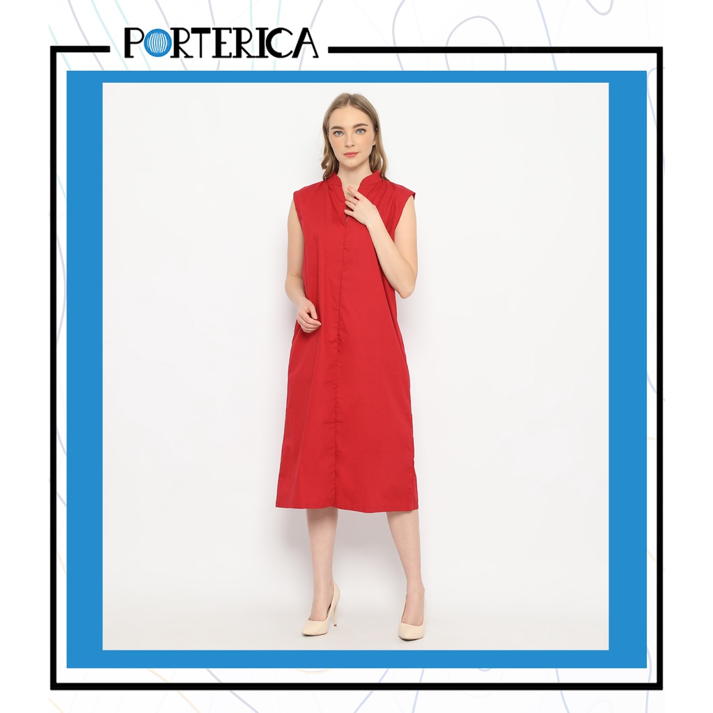 Porterica Women Jasmine Dress | Dress Sleeveless Midi | Sustainable Cotton Poplin Katun Korea Style
