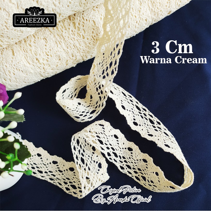 GROSIR Renda RAJUT Cream Putih Ukuran 3 Cm Murah Renda Katun Kait Termurah Vintage Rustic Seserahan