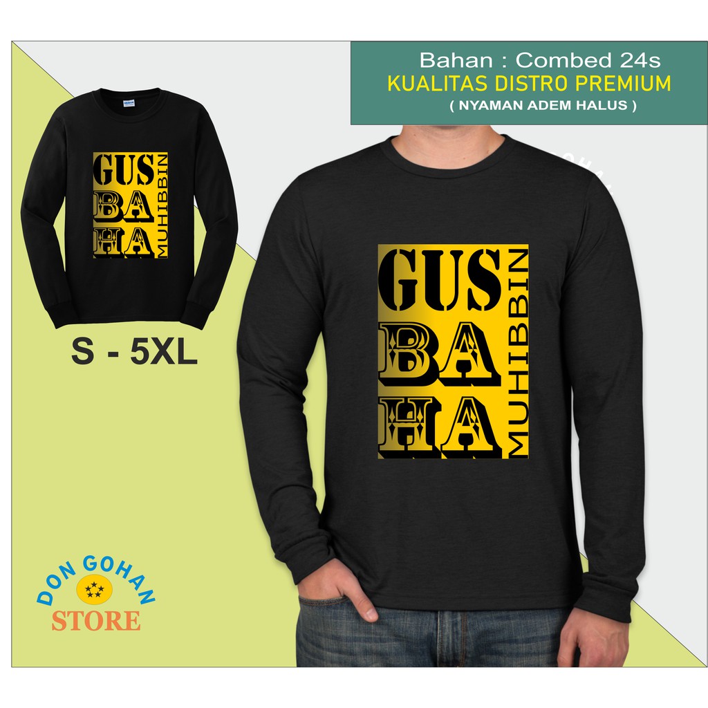 Kaos Muhibbin Gus Baha Hitam Lengan Panjang Pria - Kaos Dakwah Islami Gaul Keren Terbaru