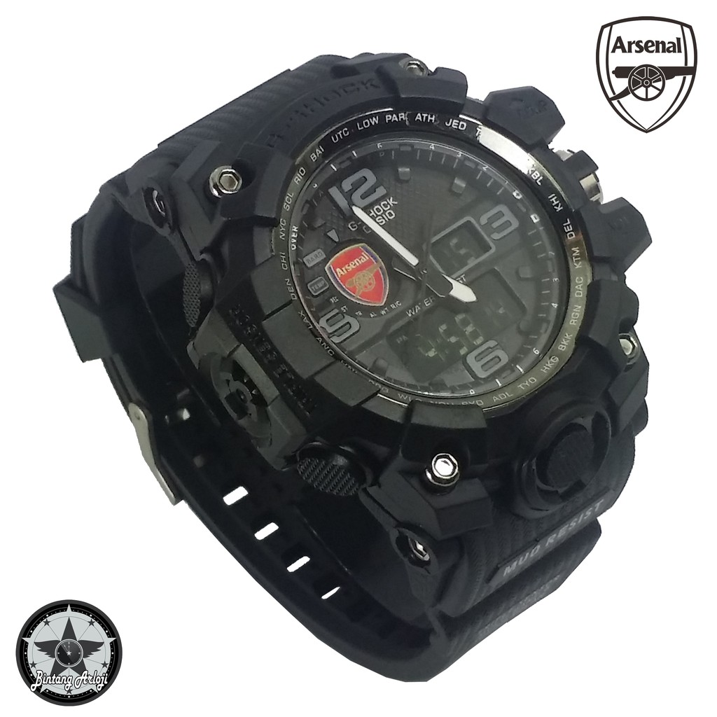 { EXCLUSIVE } JAM TANGAN ARSENAL DUAL TIME (FULLBLACK)